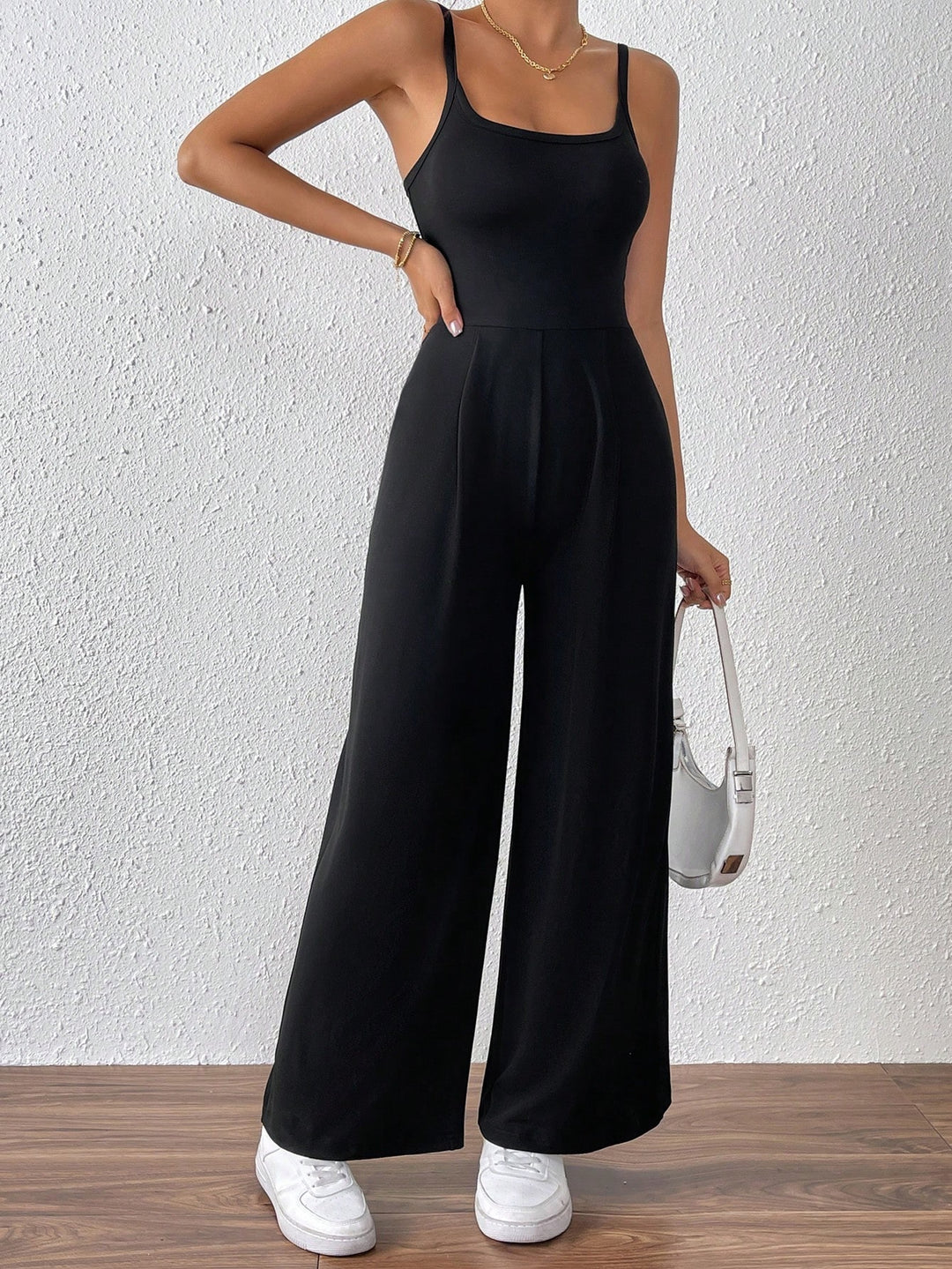 Black Shoulder Strap Back Detail Jumpsuit