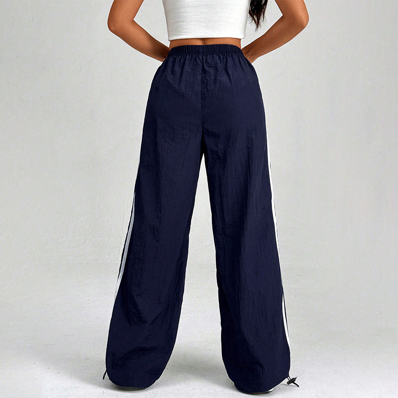 Blue Solid Wide Leg Drawstring Pant