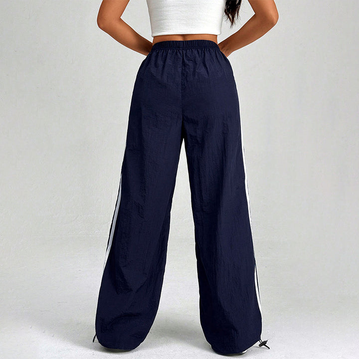 Blue Solid Wide Leg Drawstring Pant