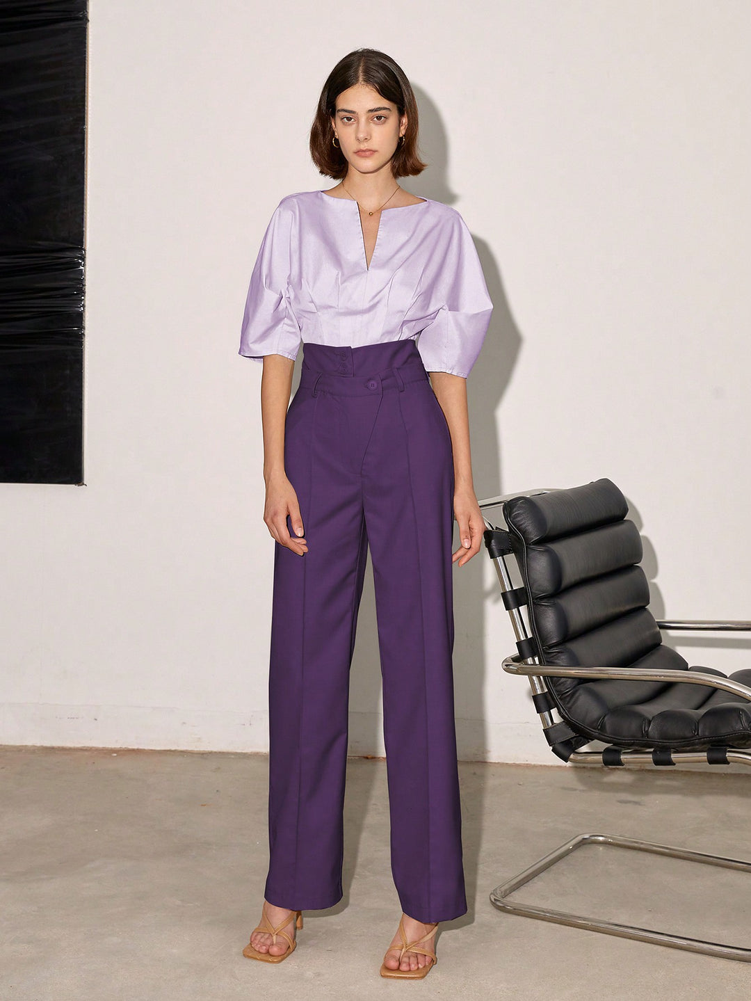 Purple High Waist Side Button Pant