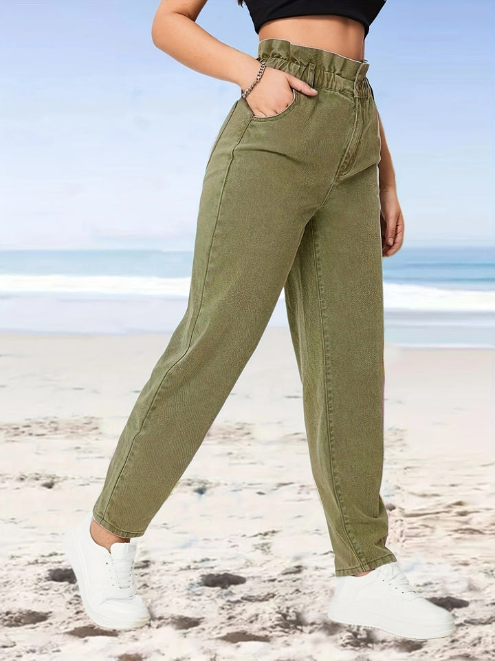Olive Paper Bag Waist Jeans