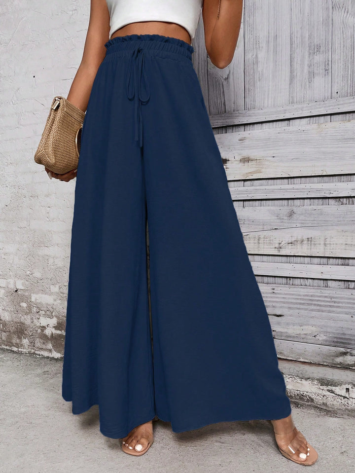 Blue Smocked Waist Pull Up Trouser