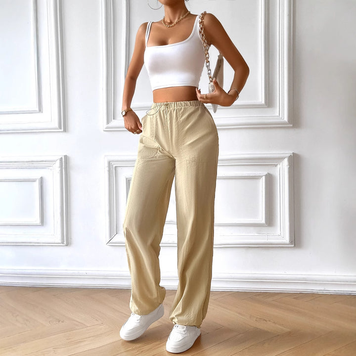 Beige Textured Wide Leg Pant