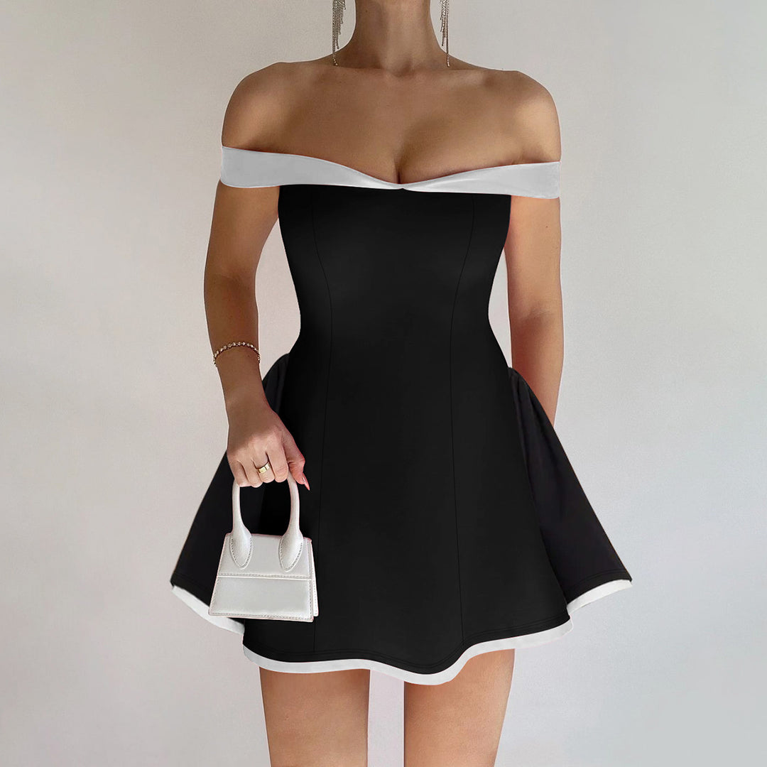 Black Contrast Tipping Off-Shoulder Dress