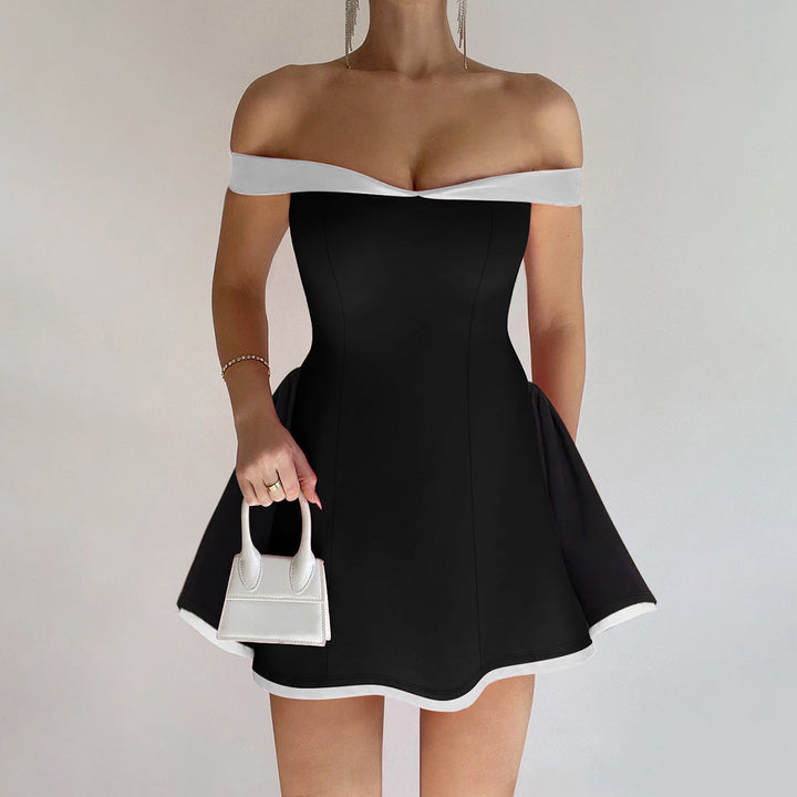 Black Contrast Tipping Off-Shoulder Dress