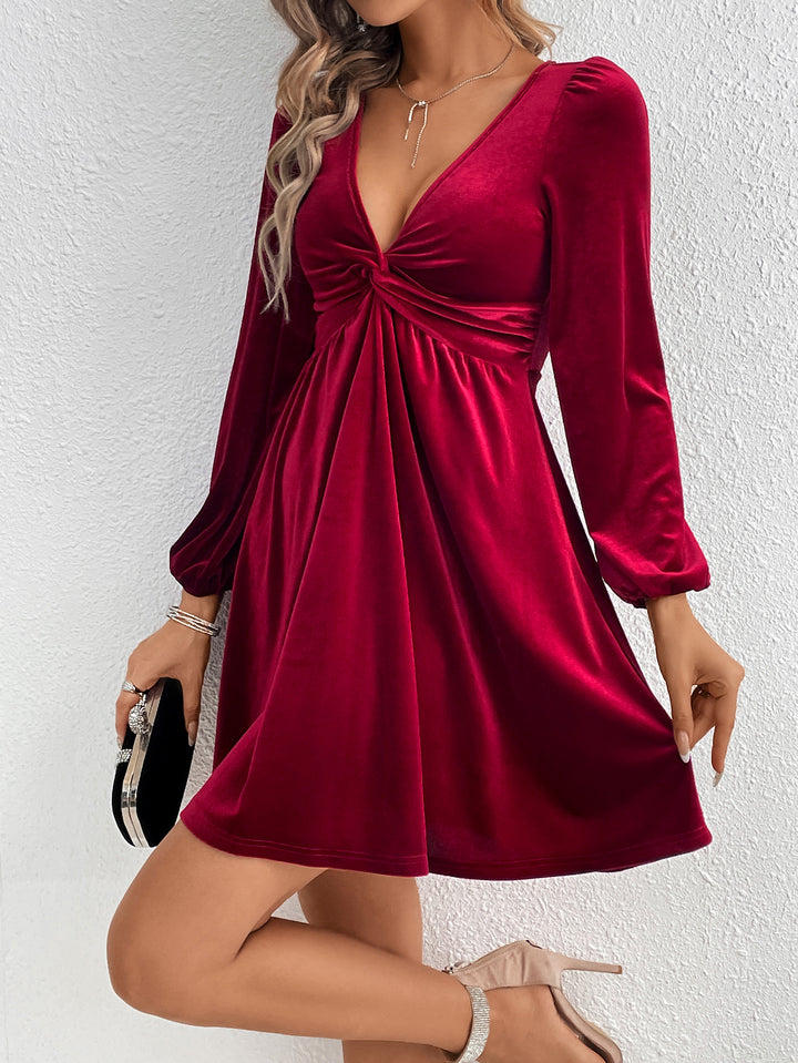 Burgundy Plunge Neck Twisted Mini Dress