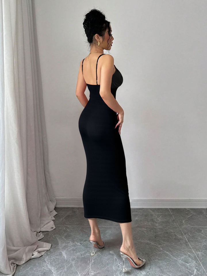 Black Shoulder Strap Cut-Out Detail Dress