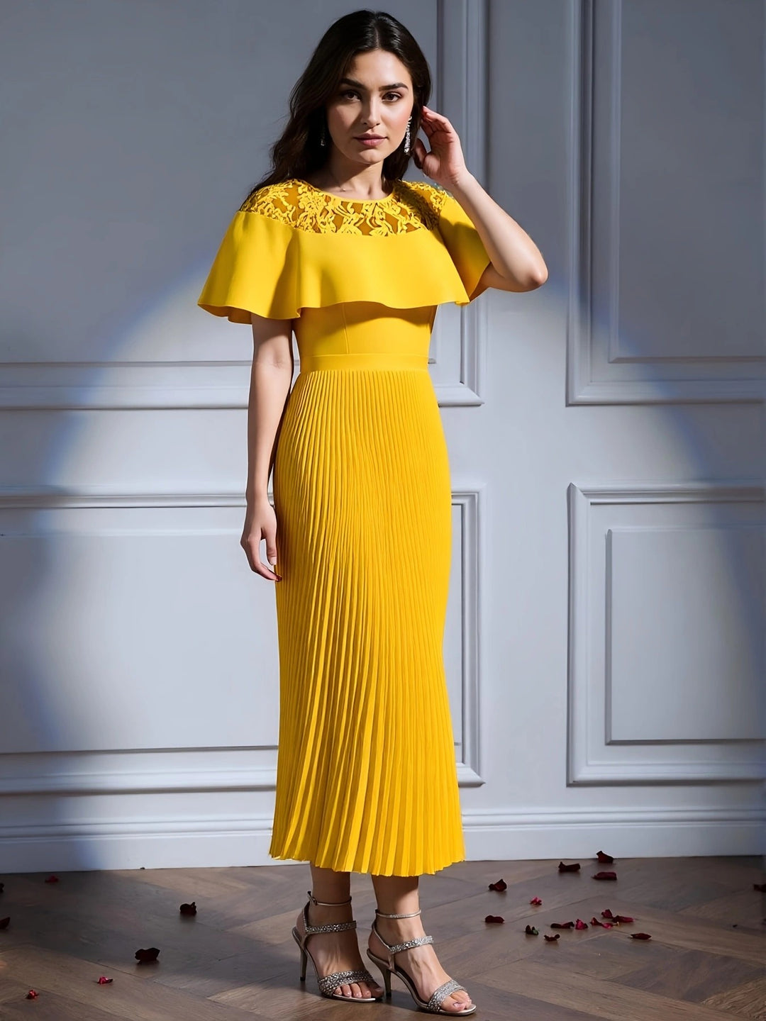 Mustard Pleated Maxi Dress