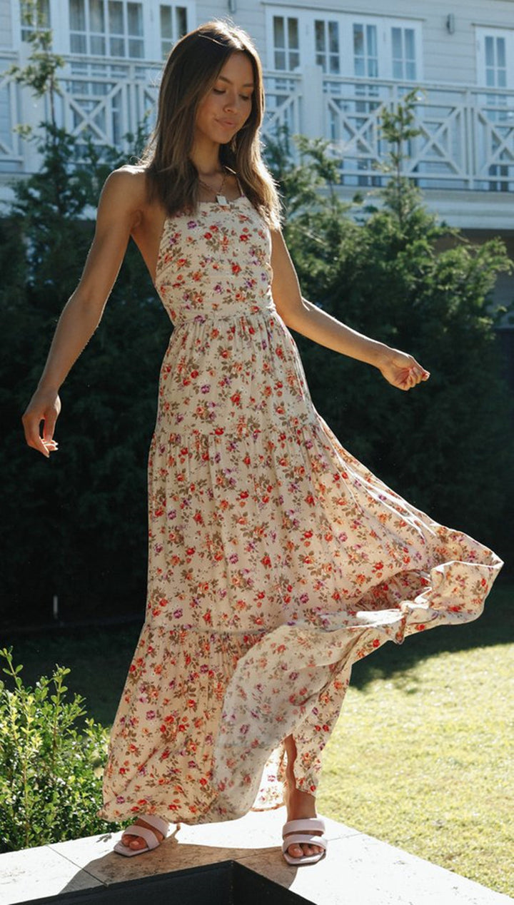 Multi Backless Printed Tie Up Dress