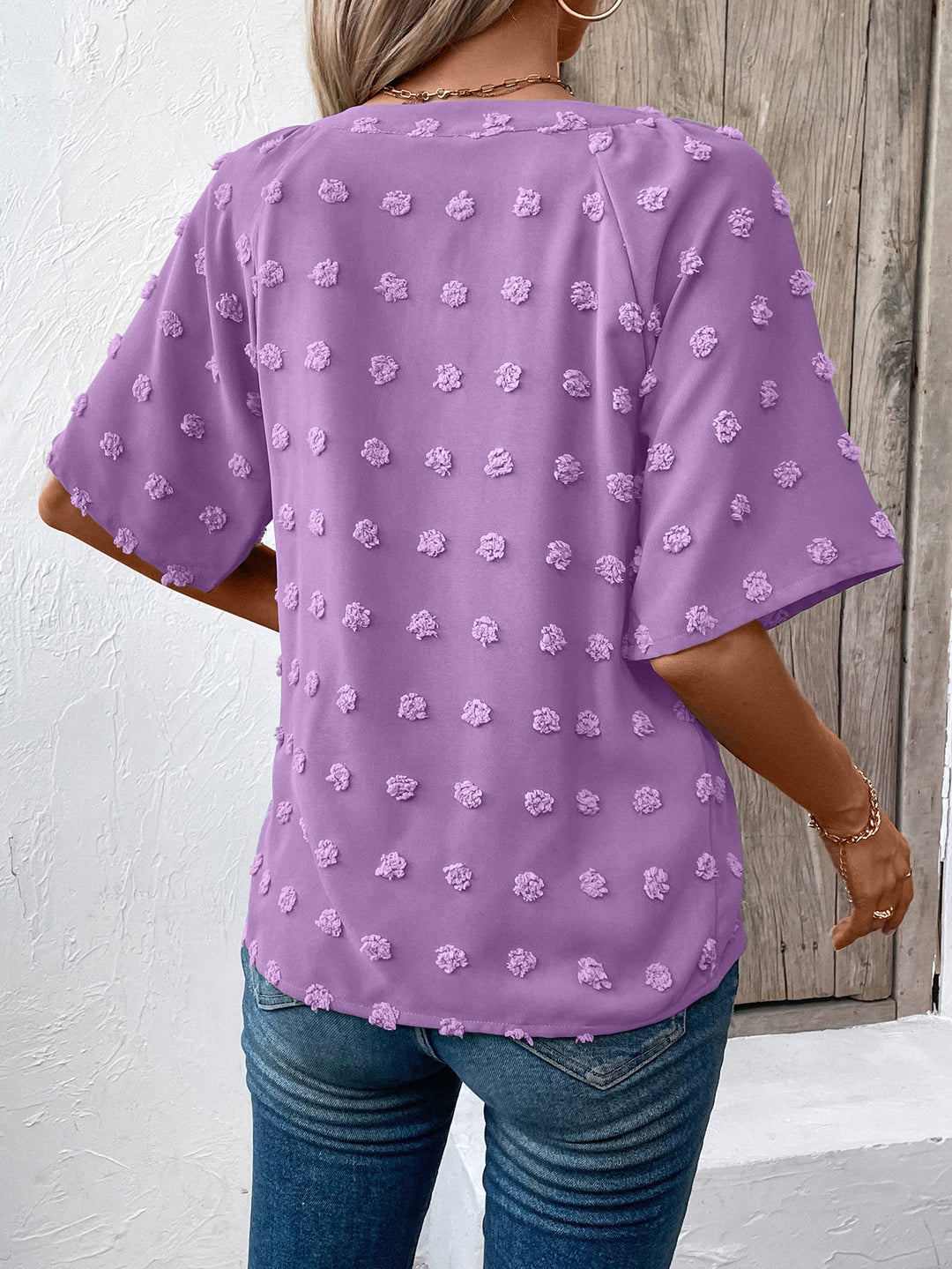 Purple V- Neck Short Sleeve Top