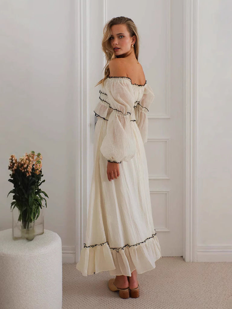 Cream Off-Shoulder Top And Skirt Co-Ord Set