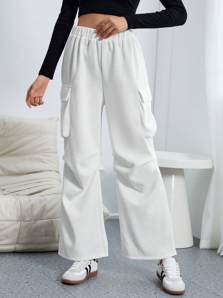 White Cargo Jogger With Pin Tuck Pleats