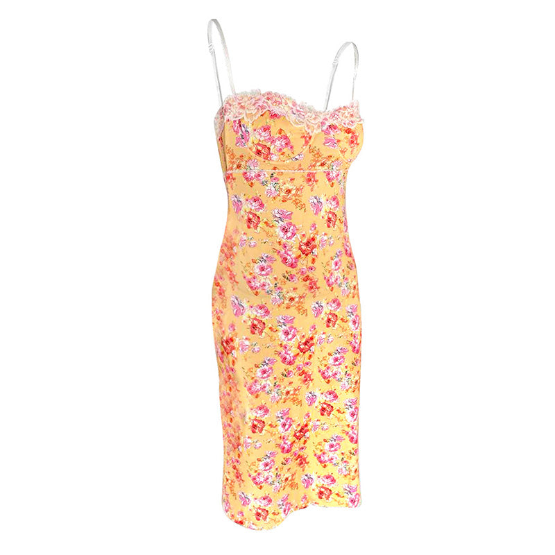 Yellow Floral Bodycon Dress