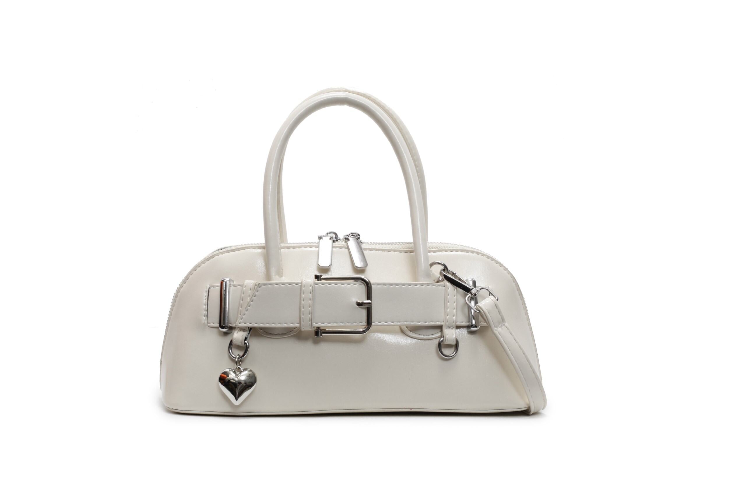 Cream Buckle Belted Hand Bag