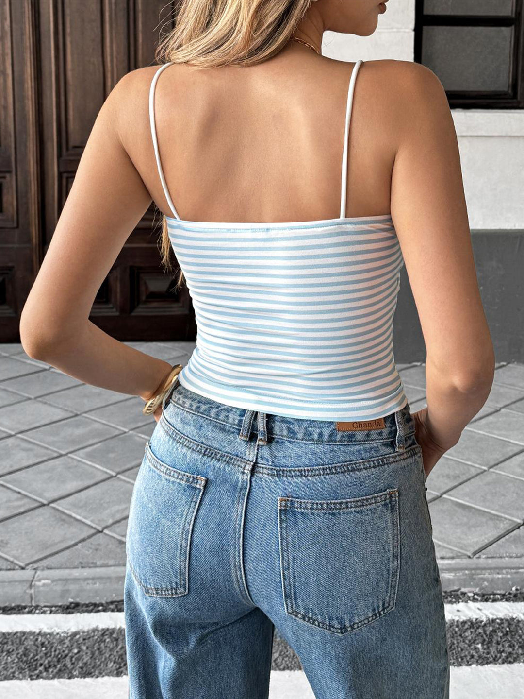 Blue Strappy Striped Camisole