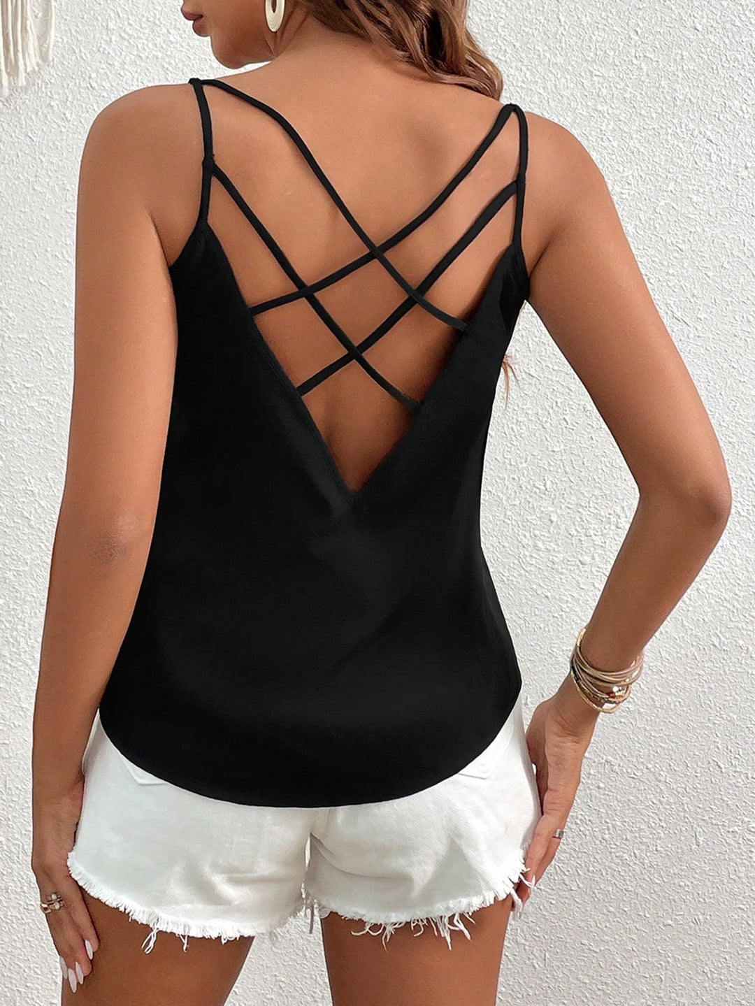 Black Strappy Shoulder Back Detail Top