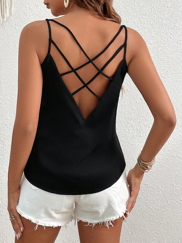 Black Strappy Shoulder Back Detail Top