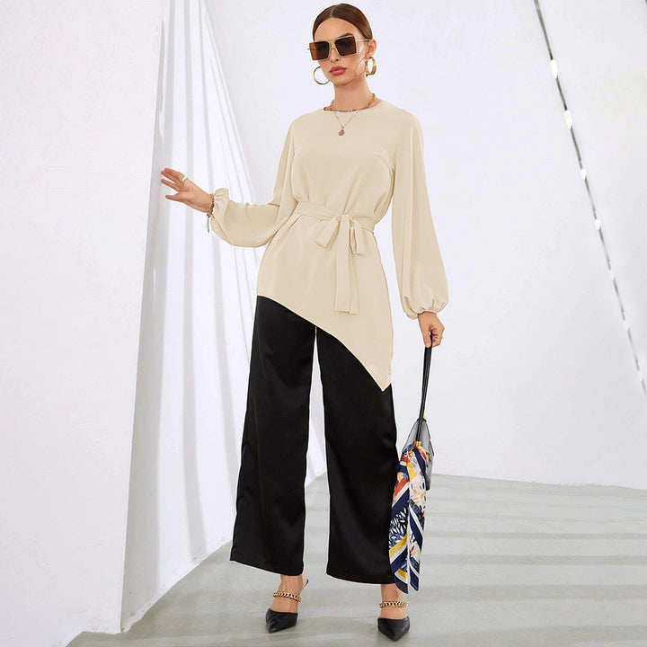 Cream Bishop Sleeve Asymmetrical Hem Top