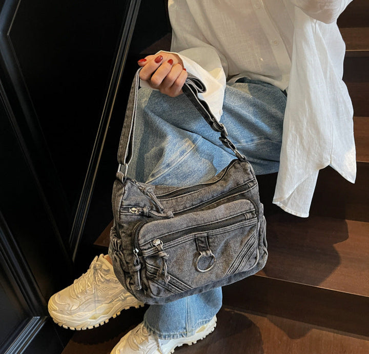 Black Denim Street Utility Bag