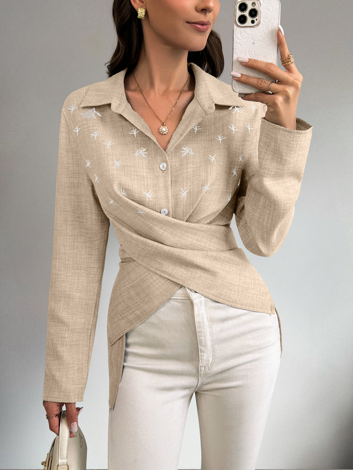 Beige Full Sleeve Waist Wrap Shirt