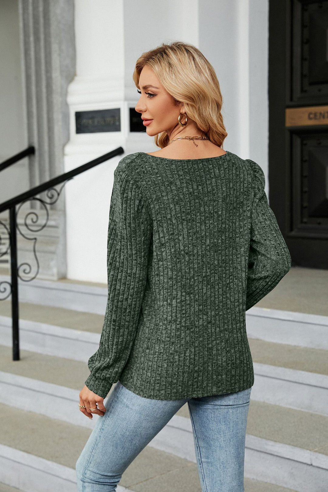 Olive Full Sleeves Square Neck Top
