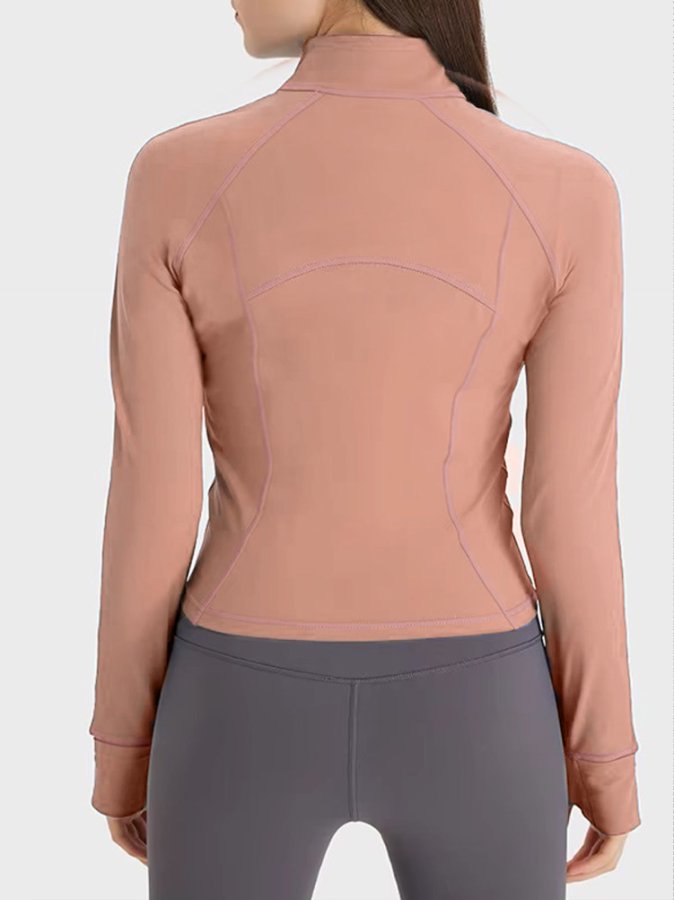 Nude Full Sleeve Collared Neck Top