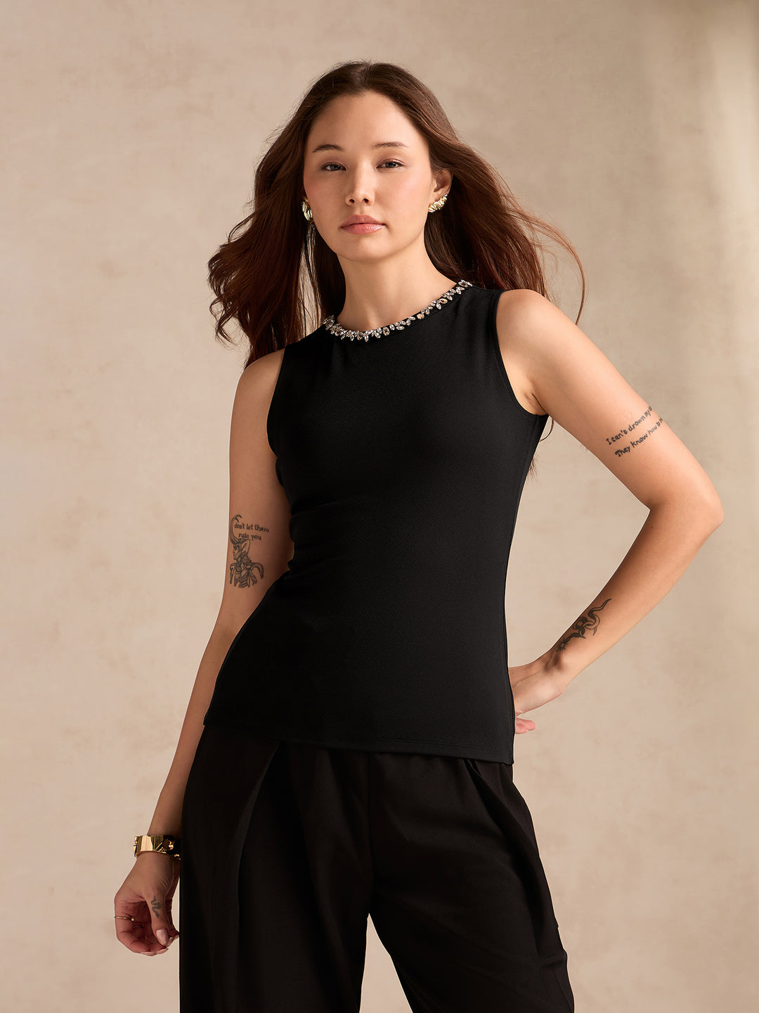 Black Studded Racer Back Tank