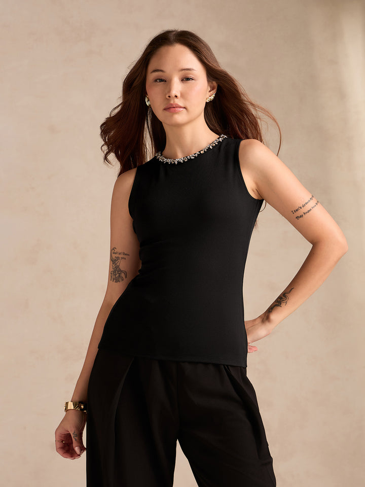 Black Studded Racer Back Tank