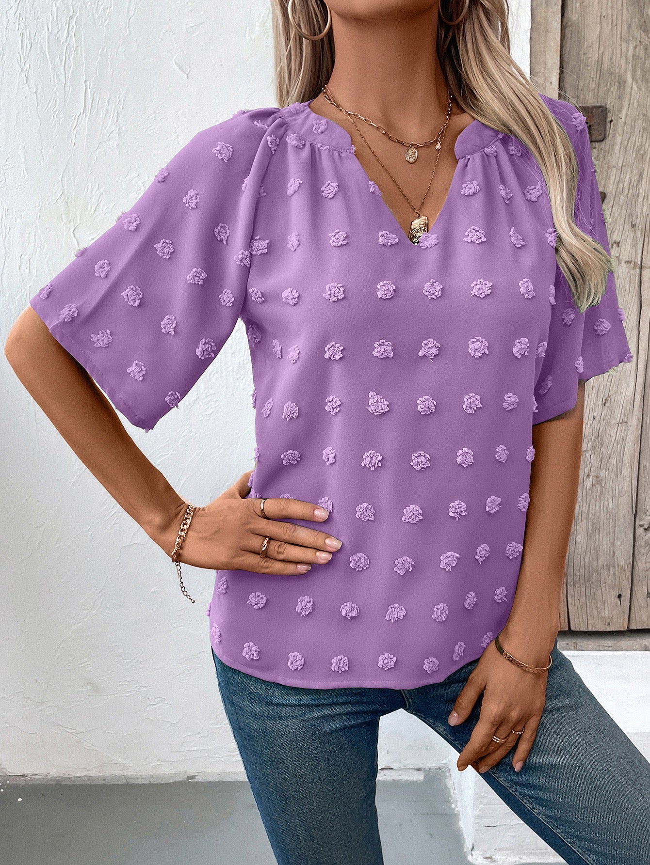 Purple V- Neck Short Sleeve Top