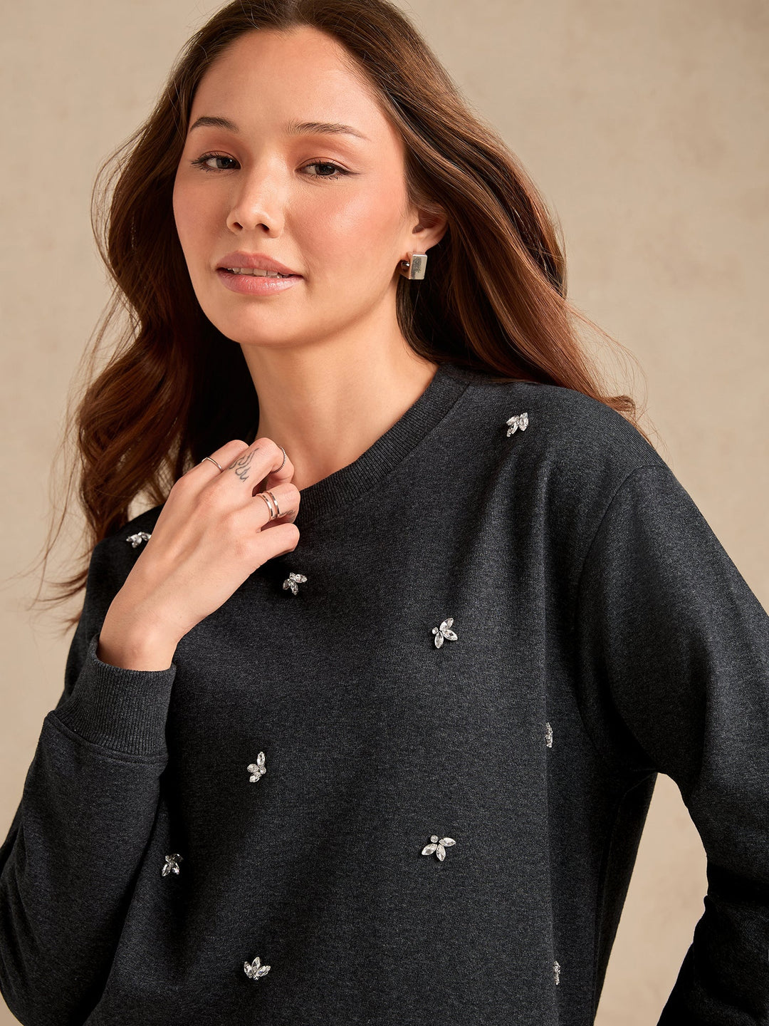 Charcoal Studded Relaxed Sweatshirt