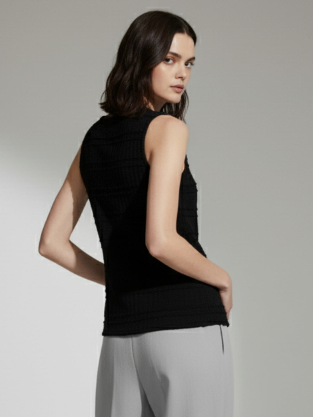 Black Round Neck Vest Top