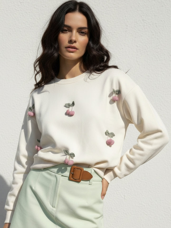 White Fruit Embellished Sweatshirts