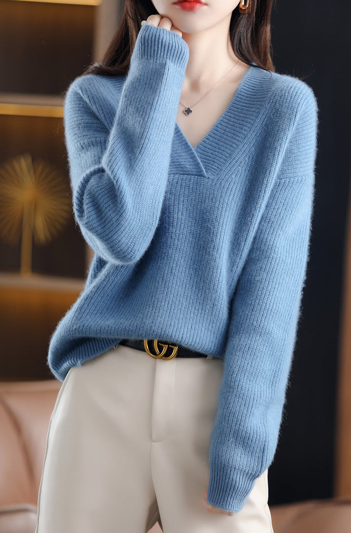 Blue Full Sleeve V Neck Sweater