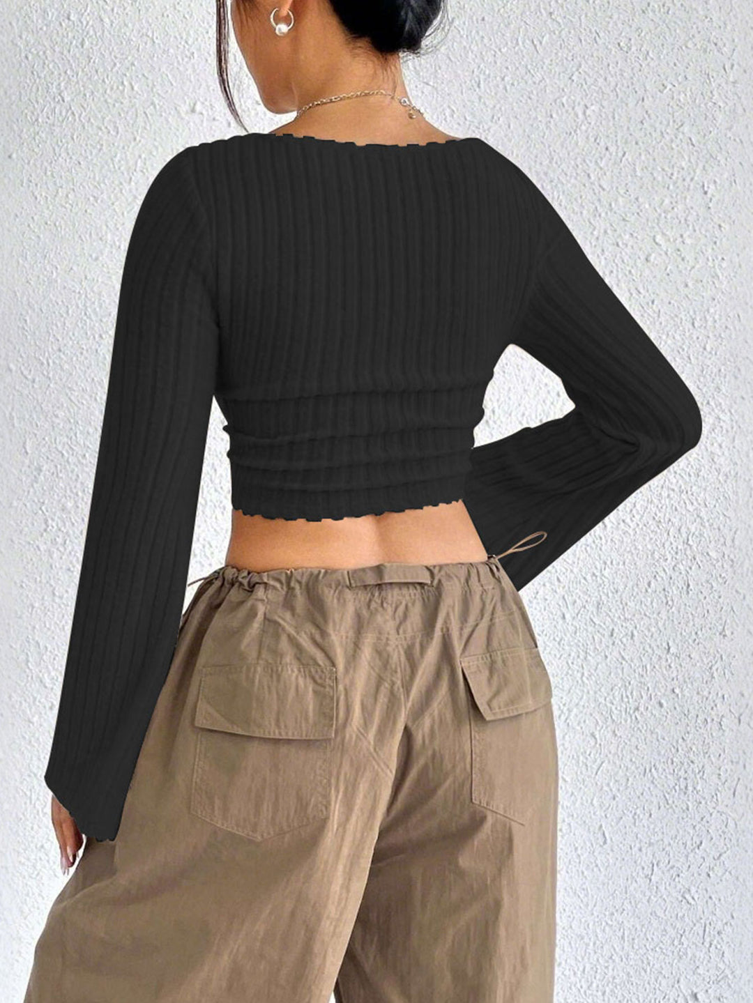 Black Bell Sleeve U-Hem  Top