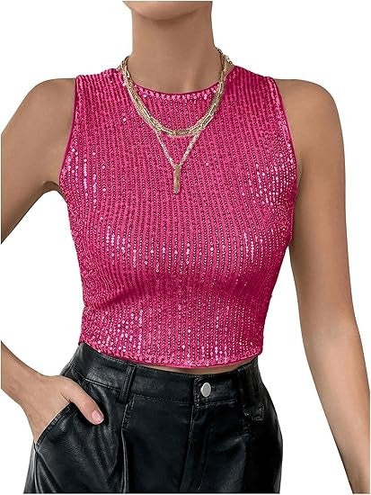 Fuchsia Sequin Cropped Top