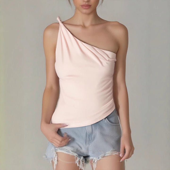 Cream One Shoulder Ruched Top