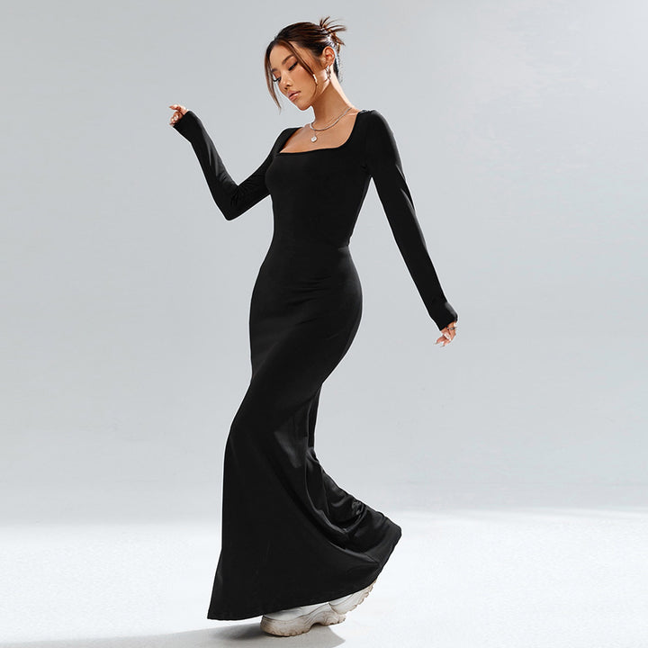 Black Square Neck Fishtail Dress