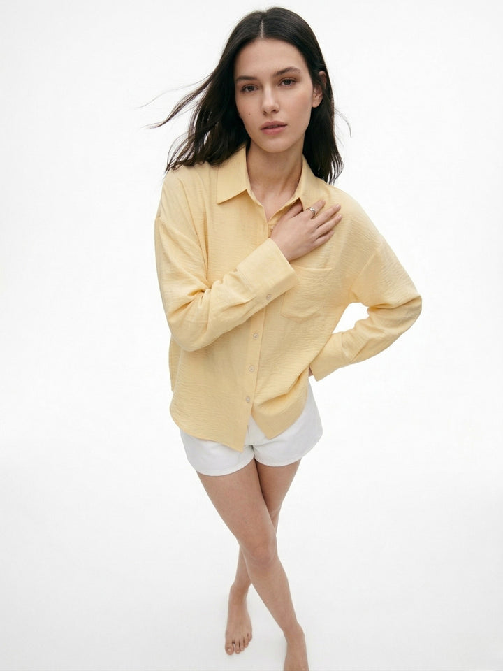 Yellow Textured Button Down One Pocket Shirt