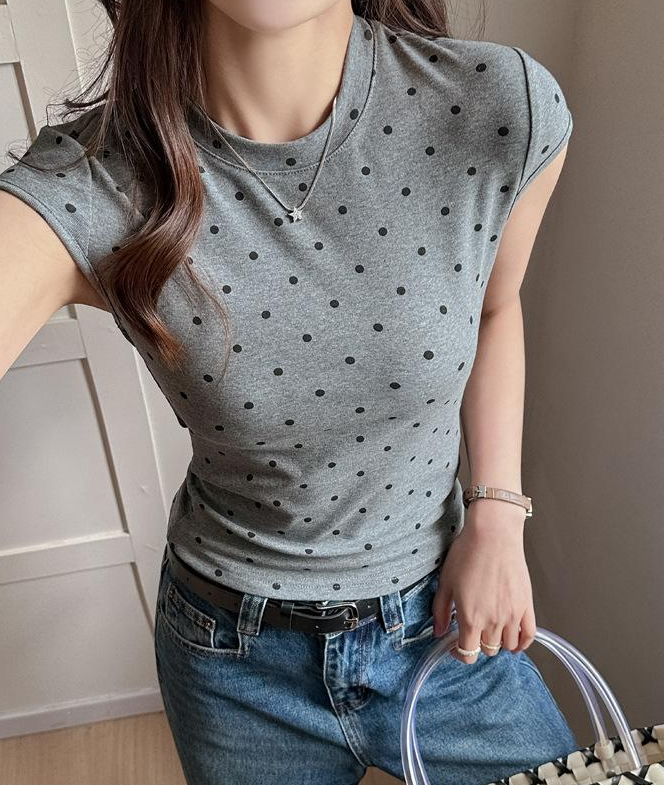Grey Polka Dot Crew Neck T-Shirt