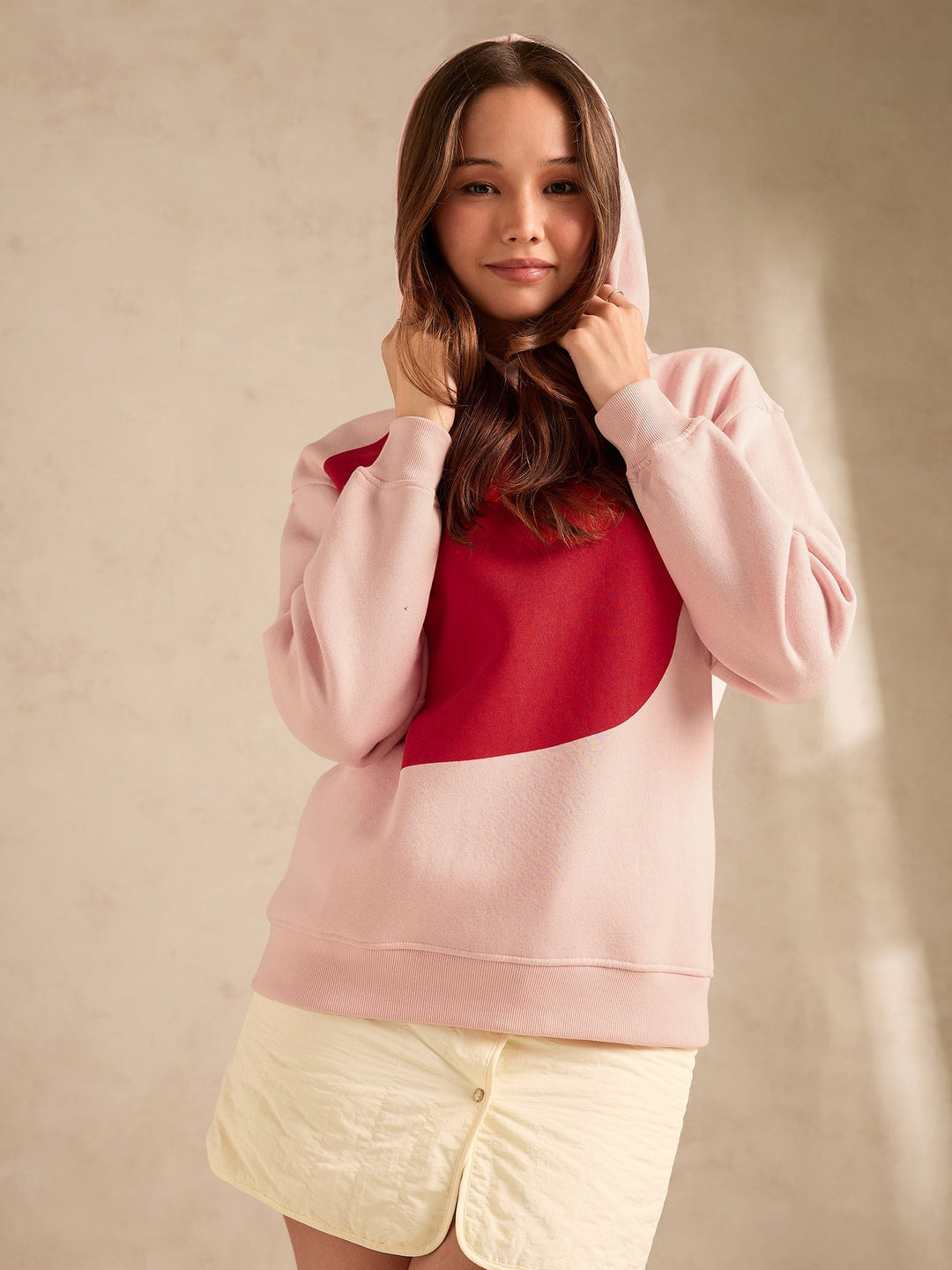 Pink Oversized Fleece Hoodie With Bold Heart Graphic