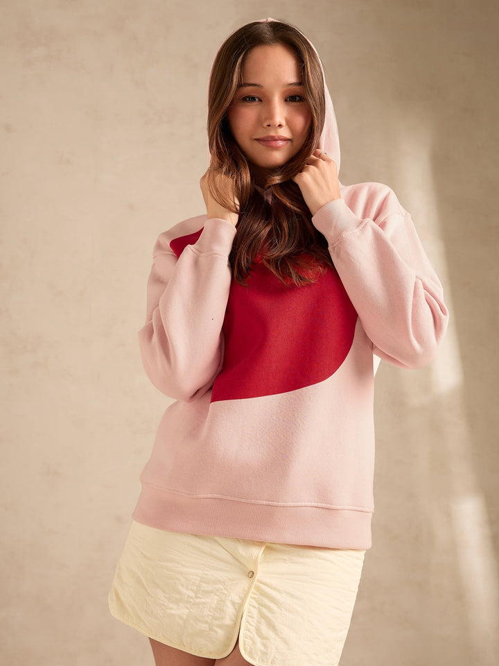 Pink Oversized Fleece Hoodie With Bold Heart Graphic