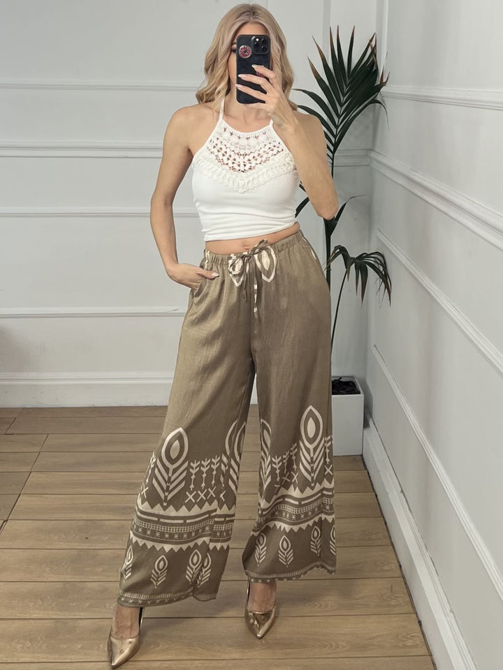Brown Placement Printed Pants