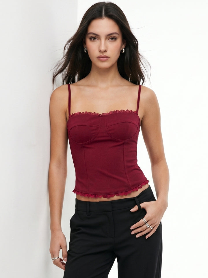 Maroon Lace Detail Top