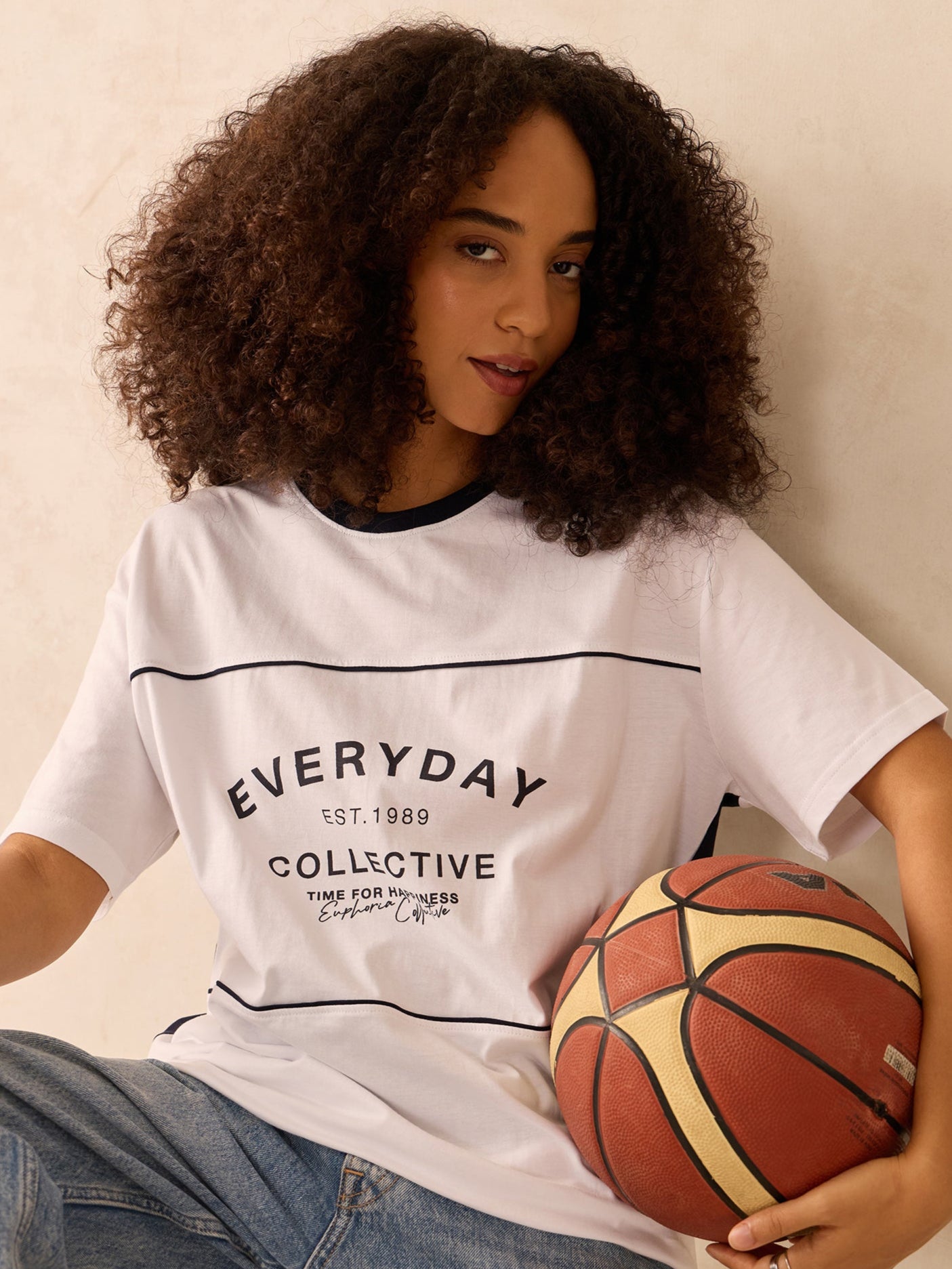 Navy Blue Oversized T-Shirt With Graphic And Cut & Sew Highlights