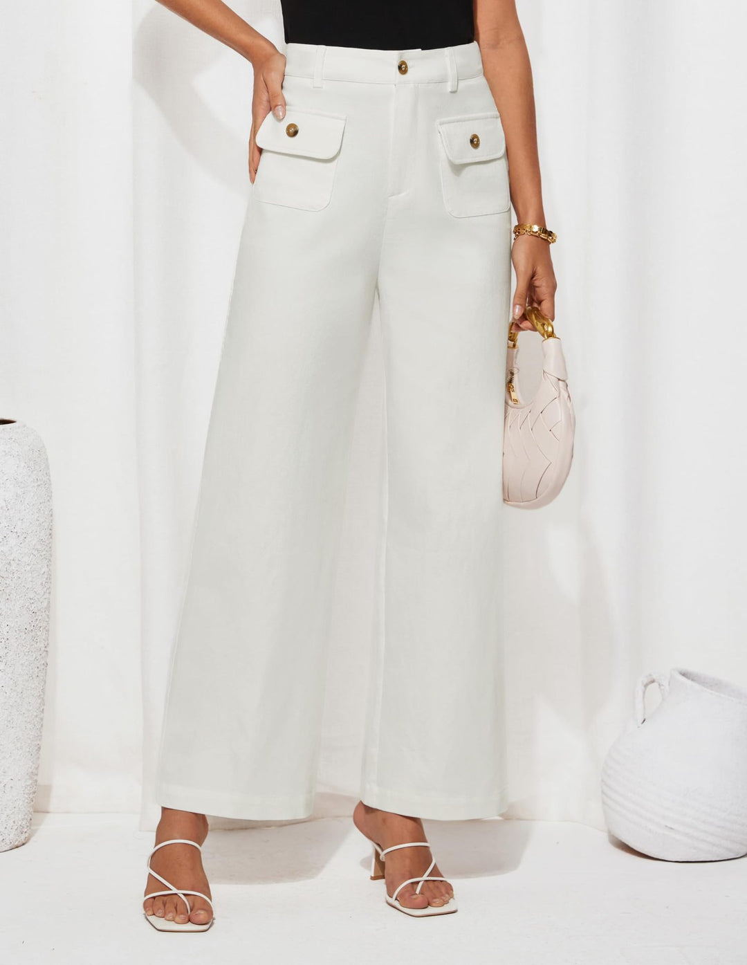 Off White Front Pockets Straight Leg Trouser