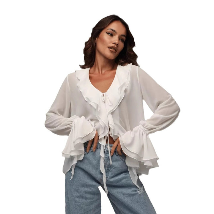 White Ruffled Tie Up Top
