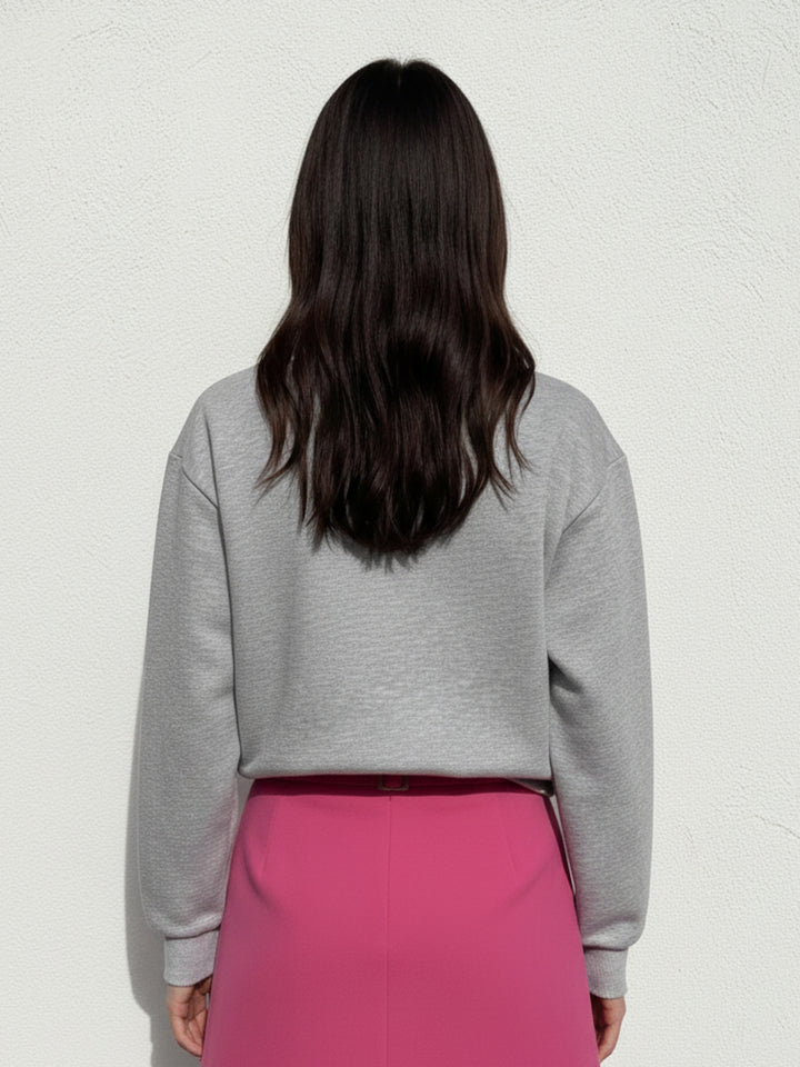 Charcoal Bold Bow Embroidery Sweatshirt