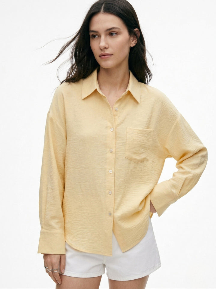Yellow Textured Button Down One Pocket Shirt