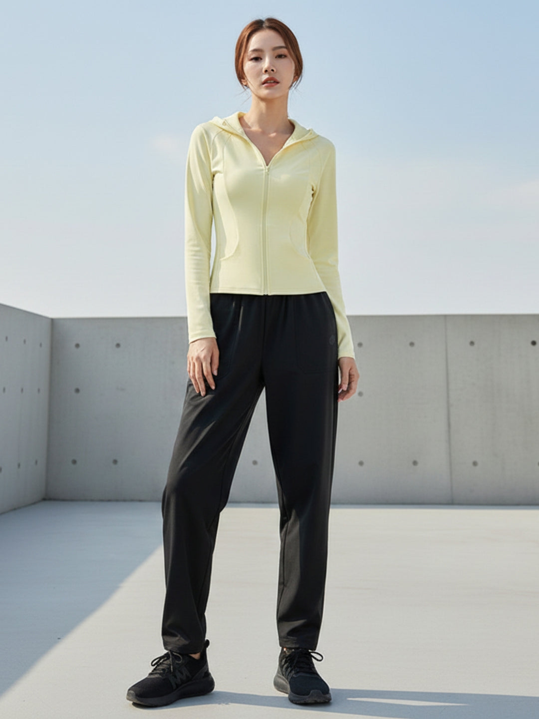 Yellow Full Sleeves Front Zip Hooded Jacket