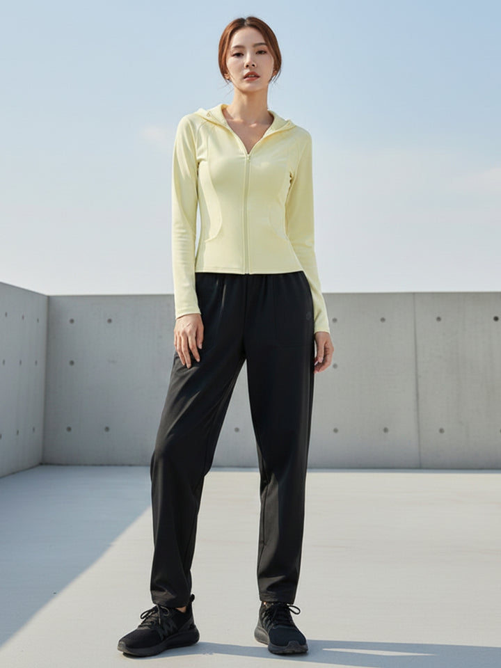 Yellow Full Sleeves Front Zip Hooded Jacket